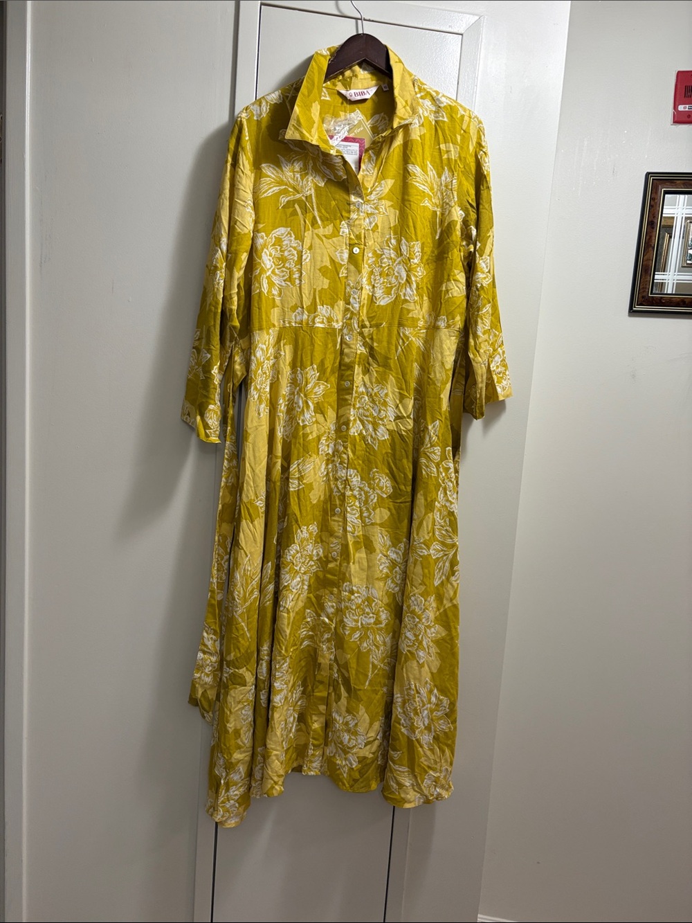 Biba Yellow Floral Button-Front Shirt Dress